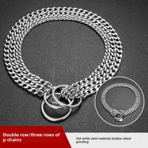 สร้อยคอโซ่เหล็กสแตนเลสสำหรับสุนัขขนาดใหญ่ 2 แถว 3 แถว สายโซ่เหล็กสำหรับเลขาสุนัข คุณภาพเยี่ยม ทนทานต่อการใช้งาน