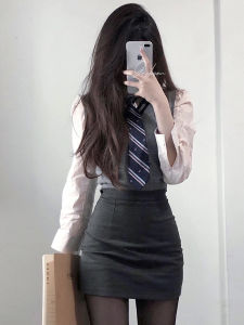 Kawada Kiyoko Korean Style Uniform Set Autumn Winter College Style Mini Skirt Long Sleeve Shirt Women Fashion Ensemble