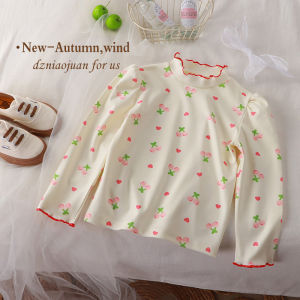 เสื้อยืดเด็กผู้หญิง คอตั้งสูง แขนยาว ผ้าเดนิม ทรงหลวม ใส่ได้ตลอดทั้งปี ลายการ์ตูน สำหรับเด็กวัย 2-12 ปี