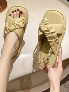 รองเท้าแตะส้นแบนสไตล์เกาหลีสำหรับผู้หญิง รองเท้าแตะแบบสวมหัวสุดทันสมัย ​​รองเท้าแตะสไตล์สตรีทสำหรับฤดูร้อน รองเท้าแตะแบบสวมหัวแบบสวมหัวสำหรับผู้หญิง