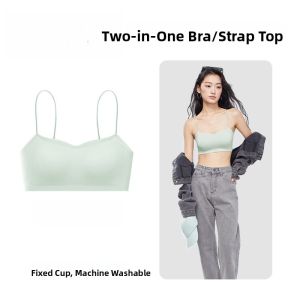 HUACHENGSHI | Strapless Bralette Womens Integrated Chest Pad Small Chest Gathered Thin Strap Invisible Underwear No Need To Wear Bra