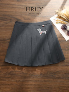 Váy Ngắn Xếp Ly Màu Xám Cạp Cao Cho Nữ Mùa Thu Phong Cách Mới Chống Ánh Sáng Choàng Váy Ngắn Cho Chó Dáng Chữ a