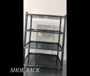 OneStopGoodShop Elegant 4-Tier Black Shoe Rack with Anti-Slip Base and Durable Plastic Shelves 4layer Shoe Rack HARD PLASTIC MATERIAL ALL SIZES Shoemate Collapsible Shoe Box High quality