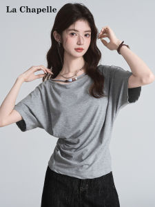 La Chapelle | Korean Style Gray Beaded Tunic Waist Batwing Sleeve T-Shirt