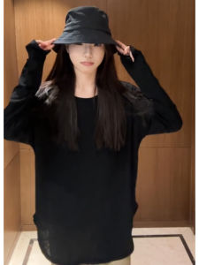 YUEZHONGWEI | Black Round Neck Ice Silk Long Sleeve Sun Protection T-Shirt Women Summer Thin Loose Cover Up Air Conditioning Top Shirt