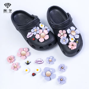 12Pcs/Set Shoes Charms Shoes Fashion Cloud Pastoral Style Flower Bee Decorative Button DIY Clogs Decoration for Hole Rubber Clogs