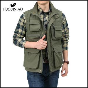 Fuguiniao Mens Outdoor Multi Pocket Solid Color Fishing Journalist Work Tank Top Photography Casual Tank Top Mens Waistcoat
