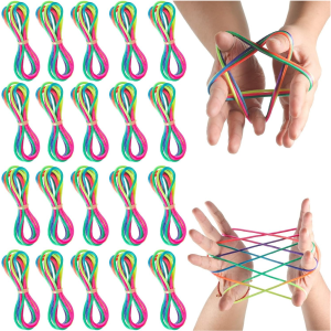 Rainbow Cats Cradle String 1.6M/63 Inch Long Rainbow Colourful Finger Rope Chinese Finger String Games Toy for Kids