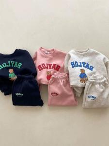 Korean Style Spring Autumn Baby Toddler Letter Sweatshirt Long Sleeve Set Baby Sport Casual Cartoon Two Piece Set Childrens Wear