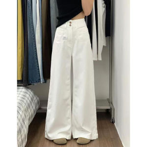 QIANCHANGNAAI | Padded Thermal Retro Blue Straight-leg Jeans High-waisted Slim Fit Wide Leg