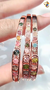 Premium Grade Colorful Candy Tourmaline Rose Gold Bangle