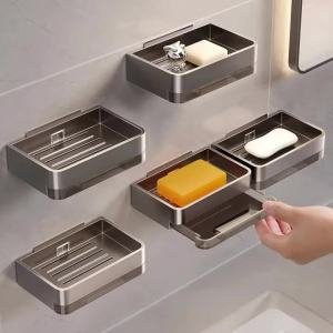 Giá Để Xà Phòng Gắn Tường ABS Hai Lớp Không Thấm Nước Giá Để Đồ Nhà Tắm Khay Đựng Xà Phòng Có Lỗ Thoát Nước Không Cần Khoan