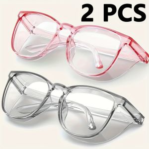 2pcs Fashionable Pink Transparent Box Womens Glasses Full Frame Design Transparent Lenses Daily Casual Style