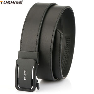 TUSHI New Fashion Mens Belt Mens Genuine Military Leather Belt Automatic Buckle Ratchet Tactical Belt Random Adjustment Girdle