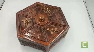 Khay mứt giả gỗ trang trí Tết 2026 họa tiết Phúc Lộc Thọ cá chép sang trọng cao cấp