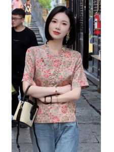 YUFUQING | New Chinese Style National Trend Button Up Print Short Sleeve Womens Shirt Summer 2025 Retro Versatile Slimming Top