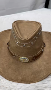 หมวกคาวบอยหนังเทียมแท้ High-end premium ปักหมุดเพชร ทรงสวย ปีกโค้ง บังแดดดี เท่ไม่เหมือนใคร 05-X902E