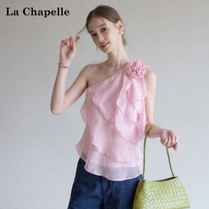 La Chapelle | Floral Design Sleeveless Halter Asymmetric Shoulder Summer Blouse