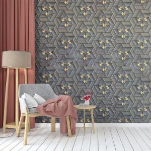 PROMO PAKET HEMAT 2 ROL / Wallpaper Sticker Dinding Motif Geometric 3D Abu Gold Merah Gold Cakra Putih Gold Dekorasi Rumah Kamar Ruang Tamu