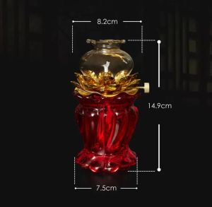 Oil Lamp Glass Offering 莲花琉璃灯水晶灯水晶油灯供佛灯家用长明灯座佛前供灯防风液体烛台供佛灯架