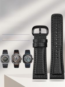 Suitable for Seven Fridaies Watch Band Carbon Fiber Pattern Genuine Leather Strap Men Accessory Sevenfriday Watch Bracelet 28mm