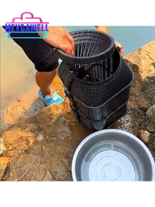 Repairable fish catcher heavy Duty Shrimp Crab trap fishing rod hard case Fish Trap Crab Not Easy to Damage Shrimp Eels Lobster Plastic Lambat Eel Cage Catcher Cage Fishing Net Bait Catching Loach Tool 6M Rope Plastic Container