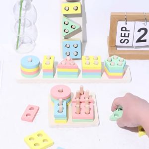 SK-M332 Puzzle Geometri Mainan Edukasi Anak Papan Susun Sortir Bentuk Rainbow / Puzzle Kayu Pilar Basic Shape Balok Susun / Wooden Toys Matching Shape Import