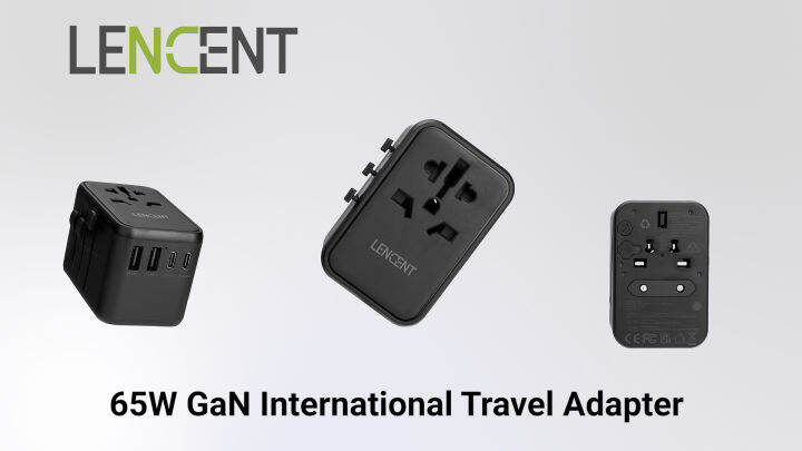 Lencent Gan Iii 65w Universal Travel Adapter International Charger With 2 Usb Ports And 3 Usb C