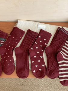 Thickened Woolen Socks Womens Winter Mid-calf Fleece Lined Warm Red Snake Year Zodiac Long Tube Socks Home Comfort Stockings