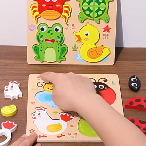 Early Learning Wooden Cognitive Puzzle Animal/Ocean/Vehicle Theme Chunky Jigsaw Safe & Durable Educational Toy for Kids Perfect Birthday Gift