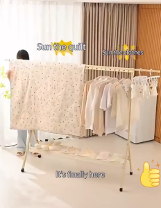EL Cream Style Aluminum Alloy Retractable Clothes Rack  Floor-standing Clothes Hanger with Wheels  Foldable Bedroom Multi-functional Coat Rack