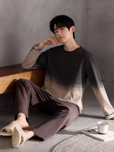 Mens Pure Cotton Long Sleeve Sleepwear Set Spring Autumn Comfortable Home Clothes Gradual High-End Feeling Outdoor Wearable