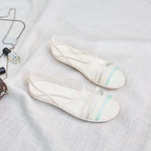 Womens Summer Plastic Sandals Soft Bottom Anti-Slip Beach Shoes Flat Heel Fish Mouth Jelly Shoes Comfortable Breathable Slip-On