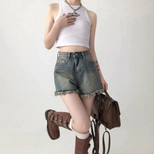 กางเกงขาสั้นผ้ายีนส์เอวสูงทรงหลวมสไตล์สตรีทแฟชั่นสำหรับผู้หญิง กางเกงขาสั้นทรงหลวมสำหรับใส่ไปเที่ยวในช่วงฤดูร้อน