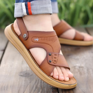 Plover Genuine Leather Sandals Mens Summer Outdoor Slippers Casual Anti-slip Cow Tendon Bottom Beach Shoes Breathable Toe Open