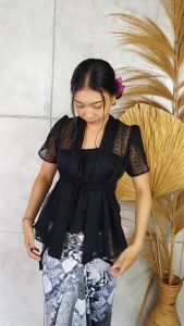 Setelan Kebaya Brokat Lace Marissa Lengan Pendek Tumpuk Rok Lilit Wisuda Modern Murah