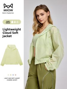 miiow | Cat Person Yoga Jacket Summer 2025 New Outdoor Sports Casual Hooded Open Cardigan Womens Thin Outerwear Nylon Polyester Blend