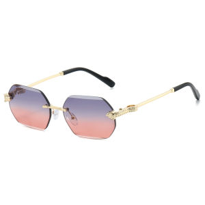 New Hexagon Rimless Sunglasses Buesines Formal Eywear With Cheetch Decoration Metal Shades Luxury Fashion Men Glasses