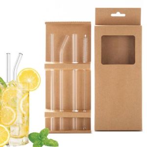 4pcs/set Glass Smoothie Straw Reusable Clear Drinking Straws for Smoothie Milkshakes Environmentally Friendly Drinkware Straw