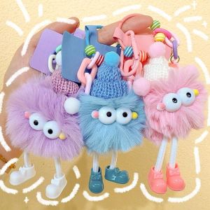 Imitation Mink Hair Small Briquettes Keychain Bag Pendant Cute Elf Plush Doll Backpack Charms Cartoon Car Key Chain