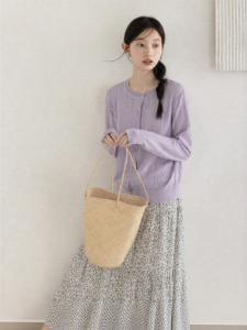 Cantonstory | Purple Round-Neck Wool Blouse