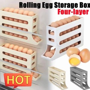 Large Capacity Egg Storage Box Four Layer Auto Rolling Eggs Shelf Rack Holder Kitchen Fridge Keep Fresh Box Organizer Containers