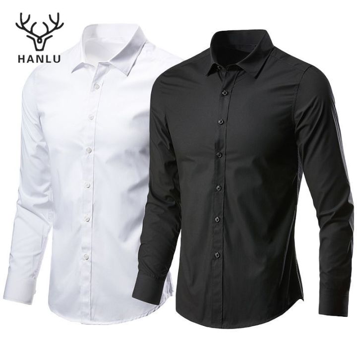 Hanlu ⚡️การจัดส่งภายใน 3 วัน⚡️สื้อแขนยาวชาย ชุดสูทเสื้อเชิ้ตแขนยาวสีพื้นสำหรับผู้ชายชุดแบบมืออาชีพเสื้อทำงาน