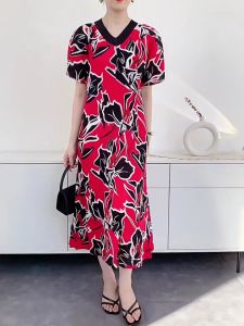 Đầm chất thun lò xo cao cấp phối cổ V và tay bồng che khuyết điểm và xẻ tà thanh lịch - 55kg.Linh