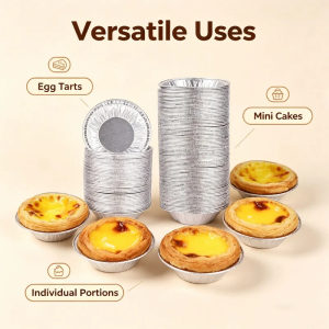 Disposable Egg Tart Cups 100Pcs Aluminum Foil Baking Cups Mini Muffin Liners High Temperature Resistant Leakproof Baking Tools