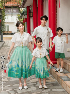 Family Photography Matching Clothes Summer Cotton Blend Hanfu Tangfu Father Mother Daughter Son Outfits for All Ages Kids Adults