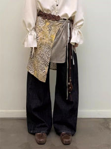 American Retro Leopard Print Skirt Paneling Curtain Assorted Apron Waist Seal High Waist Midi Skirt A-Line Standard Fit