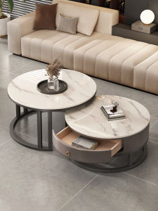 Luxurious round Rock Surface Coffee Table Nordic Style Living Room Furniture Compact Size Home Use Suitable for Rent Houses