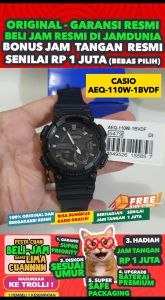 CASIO ORIGINAL - CASIO AEQ-110W-1B - MEN - Hitam - Rubber Band - Jam dunia JD18ST
