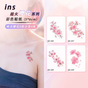 Pink Cherry Blossom Clavicle Color Tattoo Sticker Waterproof Girly Style Long-Lasting Wrist Scar Covering Nice Mini Stickers